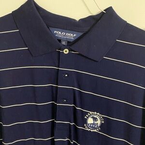 Men’s Polo Golf Shirt Pebble Beach blue and white stripped